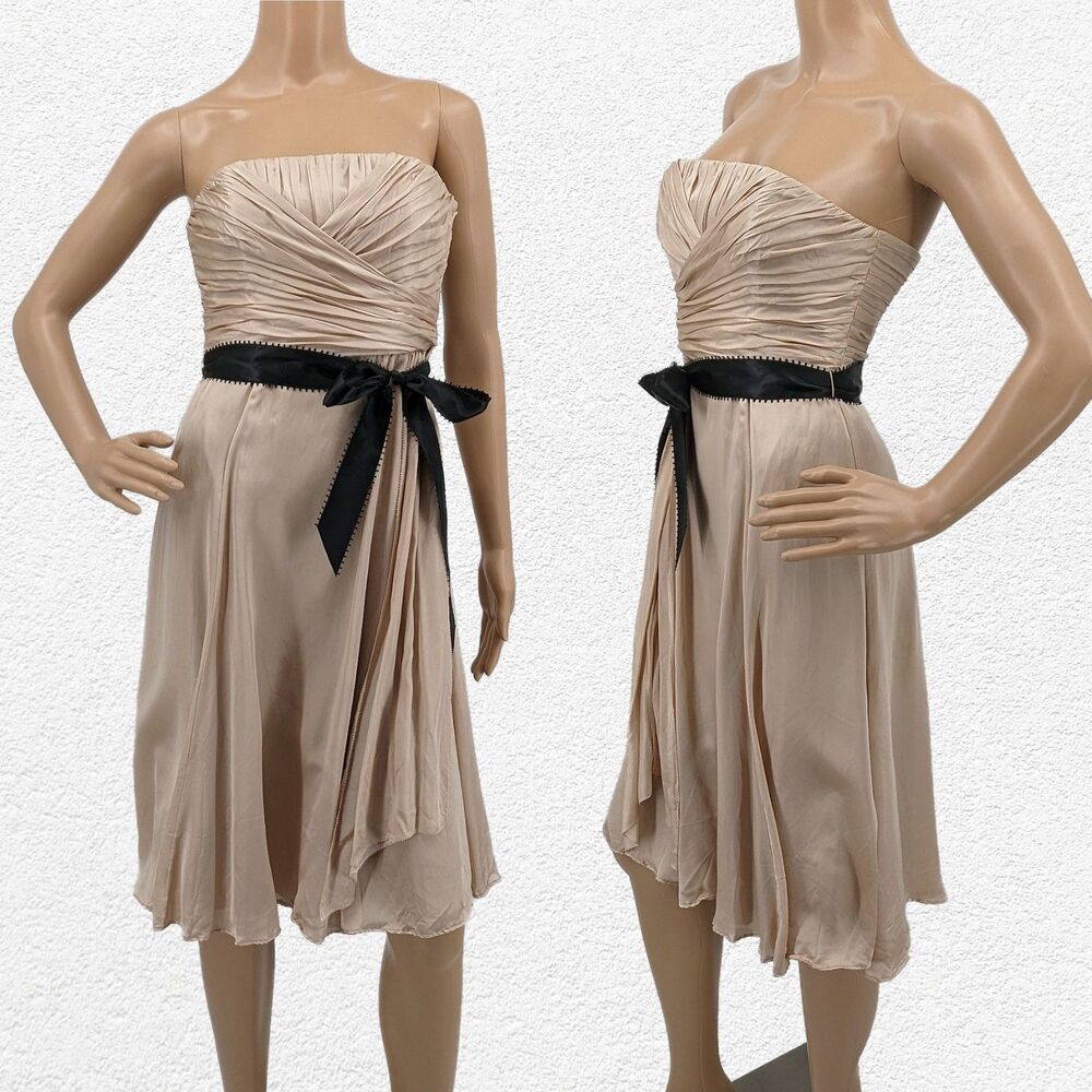 Coast Formal Dress Silk Champagne Strapless Prom Cocktail Wedding Size 4